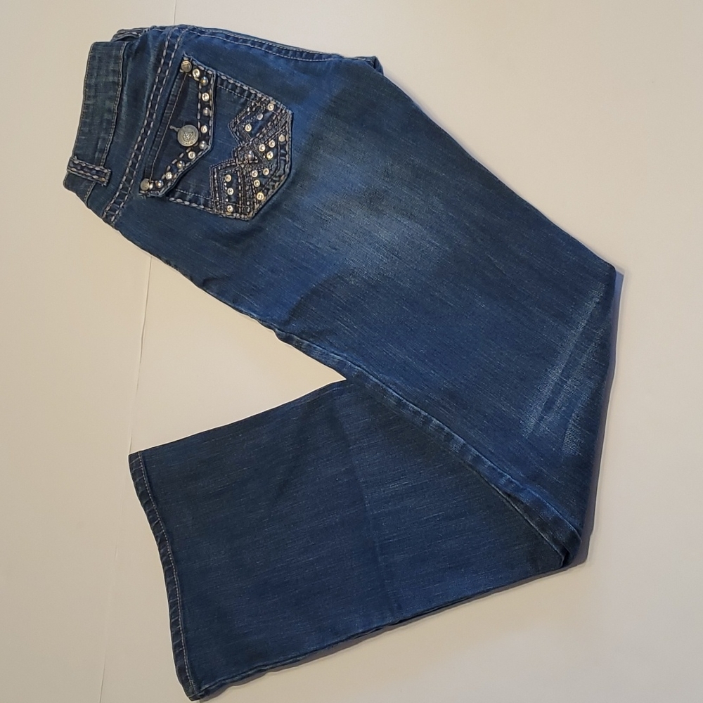 Carbon C3 Dark Wash Low-Rise Embellished Boot Cut Jeans Long/Tall